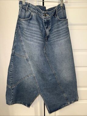 Mango Blue Denim Maxi Skirt with Cross-Panel Detail